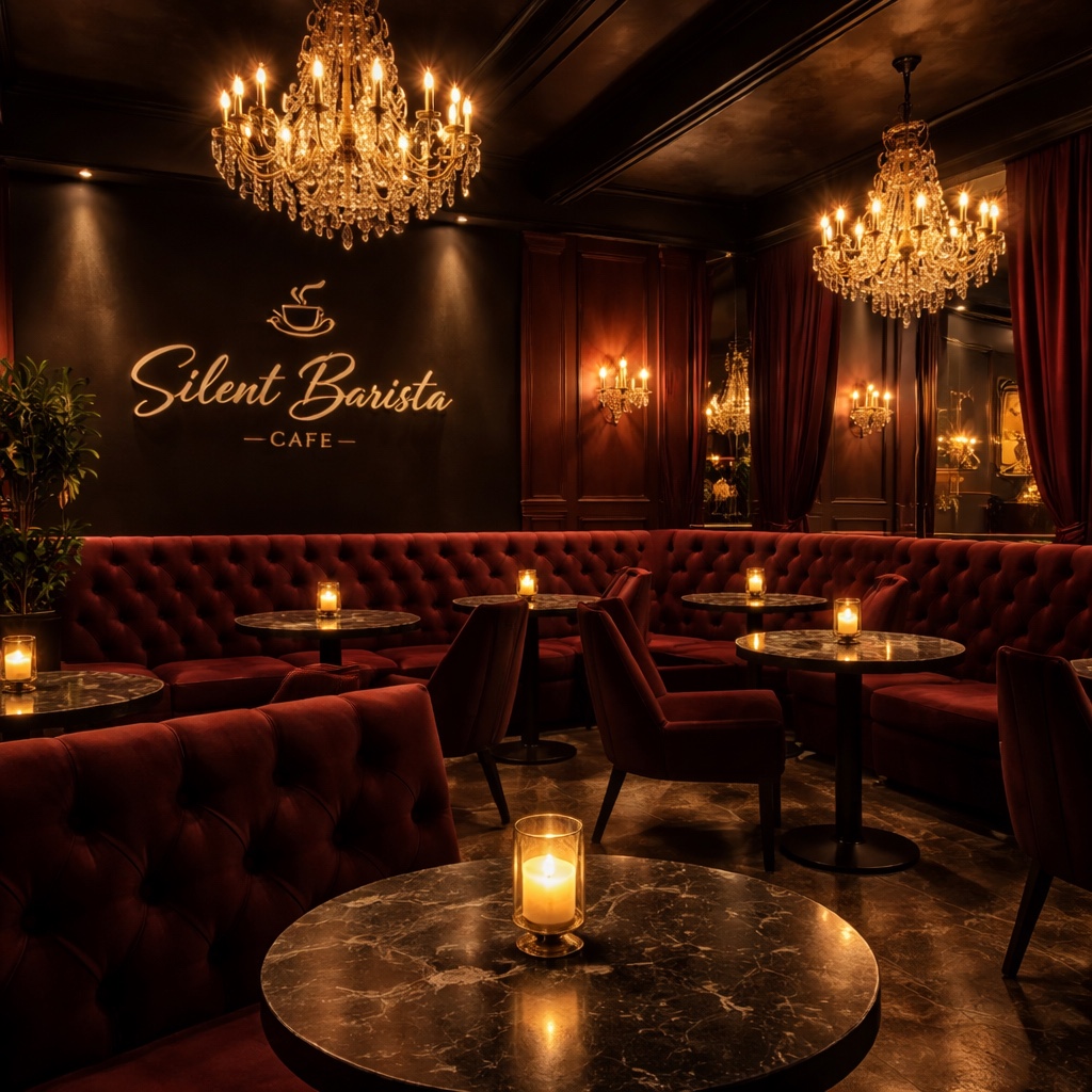 Vintage café lounge with marble bar and brass espresso machine